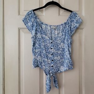 American Eagle Blue & White Cropped Top Size Small
